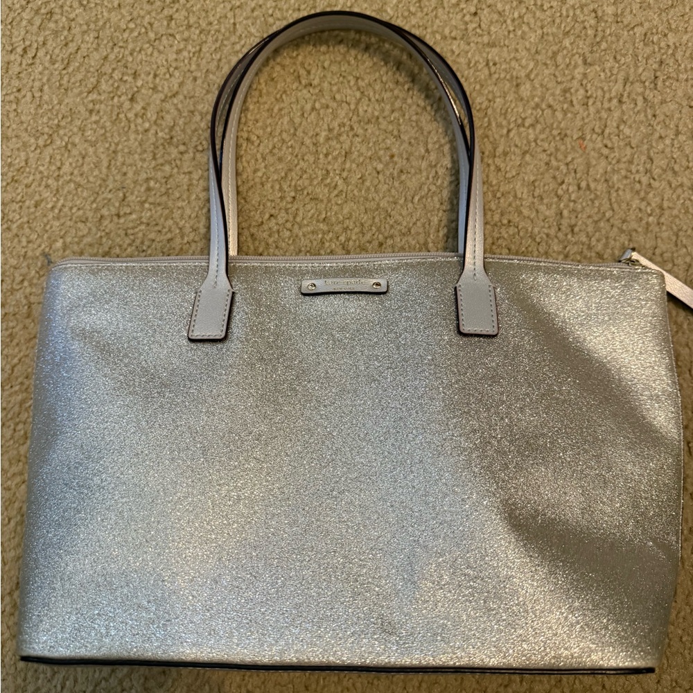 Kate Spade Shiny Silver Glitter Tote